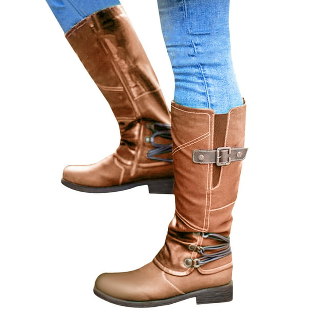 ladies suede look boots long knee calf shoes womens block heel fur lined winter